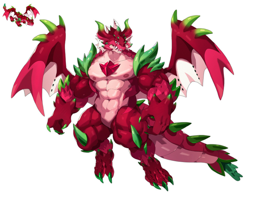 absurd_res anthro claws cookie_run cookie_run_kingdom devsisters dragon hi_res male muscular mythological_creature mythological_scalie mythology nipples pitaya_dragon_cookie red_body red_eyes scalie sharp_teeth solo tail teeth yed