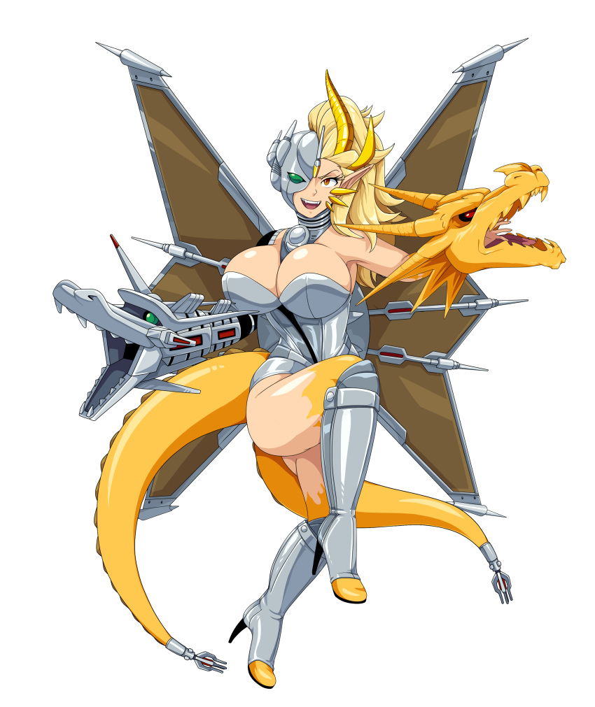 absurd_res big_breasts breasts cleavage clothed clothing cybernetics cyborg female footwear godzilla_(series) hi_res high_heels humanoid kaiju kaiju_girls_(webcomic) king_ghidorah machine mecha-king_ghidorah rule_63 scittykitty shoes simple_background solo tail toho white_background