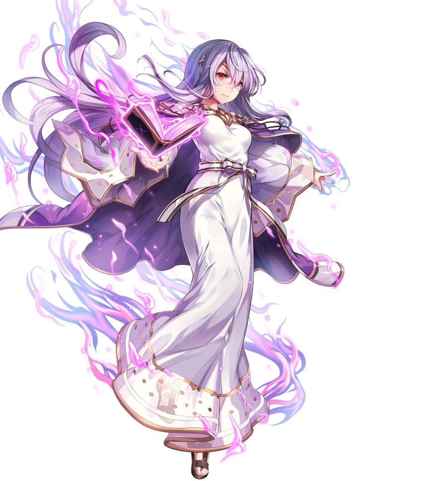 aura book breasts cape chachie circlet closed_mouth dark_aura dark_persona dress female fire_emblem fire_emblem:_genealogy_of_the_holy_war fire_emblem_heroes floating floating_object full_body hair_ornament highres holding holding_book jewelry julia_(fire_emblem) julia_(heart_usurped)_(fire_emblem) long_dress long_hair long_sleeves looking_away medium_breasts non-web_source official_art open_book purple_cape purple_eyes purple_hair red_eyes sandals see-through solo toeless_footwear transparent_background very_long_hair wide_sleeves