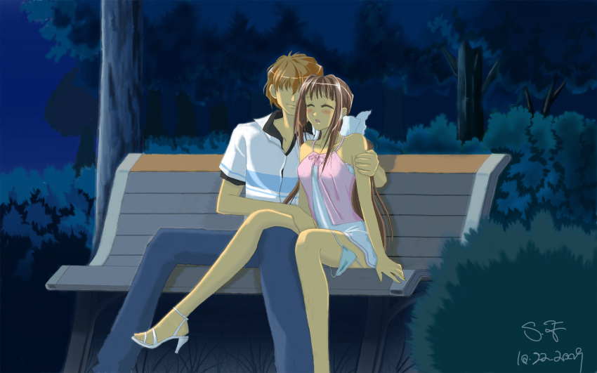 bench blush highres kakyuusei_2 park saimon_tamaki sheng_fu