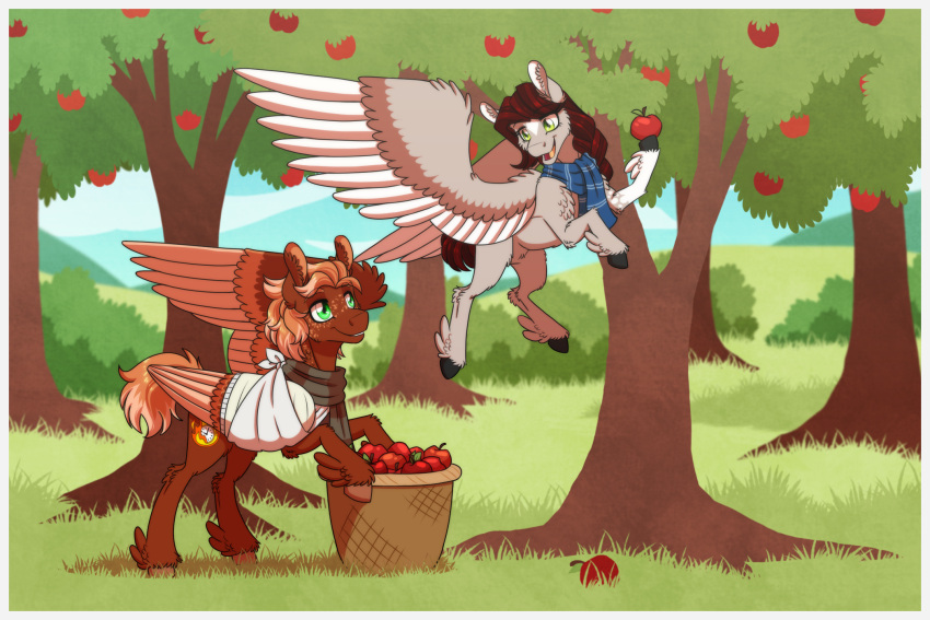 apple_picking apple_tree broken_wing brown_body brown_feathers cast equid equine feathered_wings feathers feet fruit_tree fur golden_flare green_eyes hair hasbro hi_res hooves horse inuhoshi-to-darkpen mammal mane mellow_mare my_little_pony mythological_creature mythological_equine mythology nonbinary_(lore) pegasus plant pony scarf short_hair short_tail sling_(medicine) tail tan_body tan_feathers toes tree wings