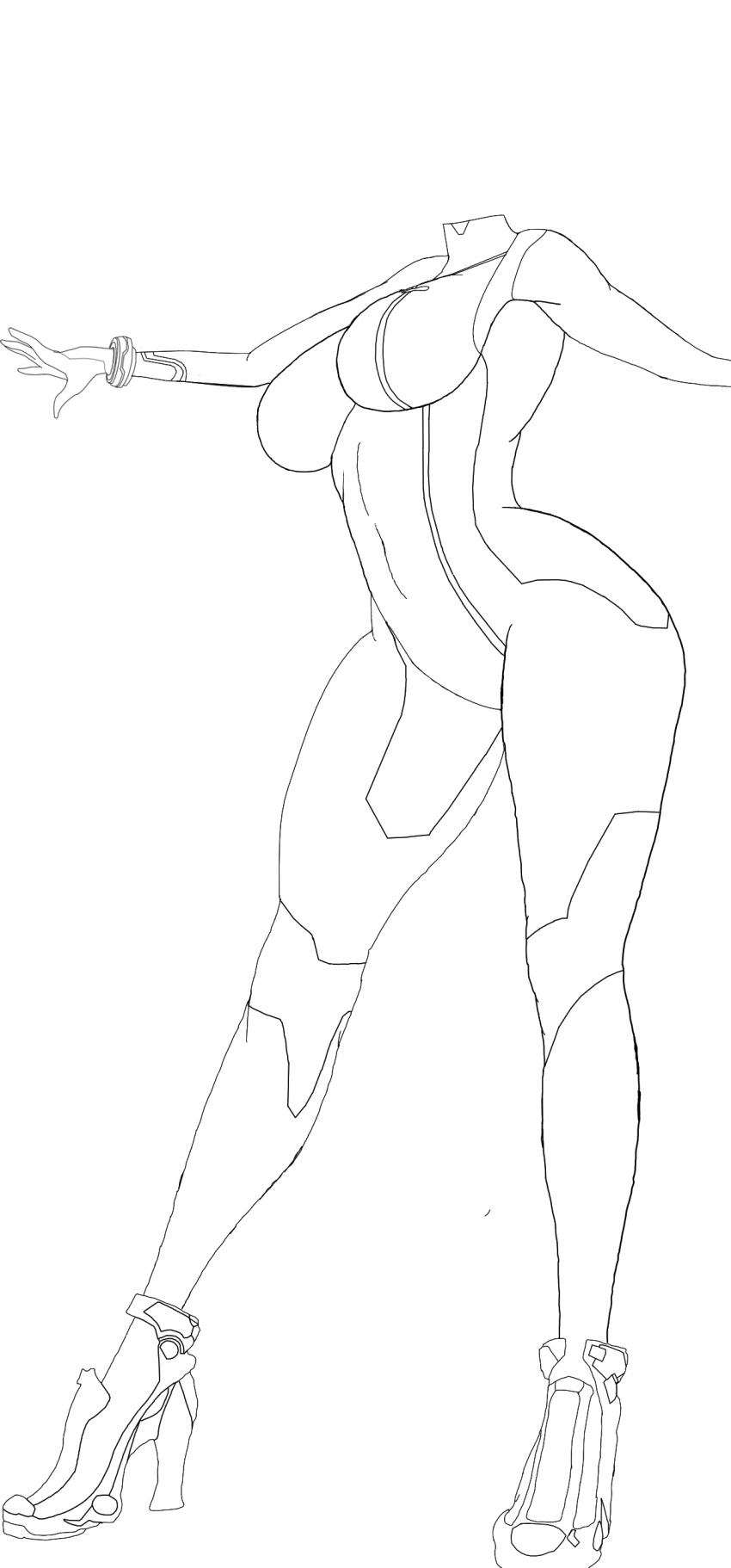 1girls body bodysuit curves frame headless high_heels highres metroid monochrome nintendo no_face out_of_frame samus_aran sgx skin_tight thick_legs thick_thighs unfinished