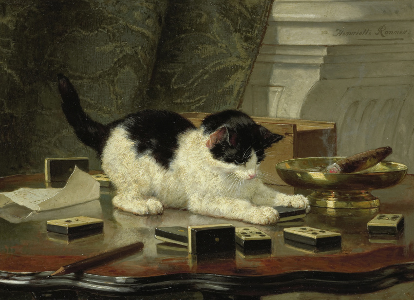 19th_century ambiguous_gender ancient_art ashtray black_body black_fur black_tail cigar detailed_background domestic_cat felid feline felis feral formal_art fur furniture henriette_ronner-knip hi_res mammal multicolored_body multicolored_fur oil_painting_(artwork) on_table painting_(artwork) pencil_(object) public_domain quadruped signature solo table tail traditional_media_(artwork) two_tone_body two_tone_fur whiskers white_body white_fur writing_utensil