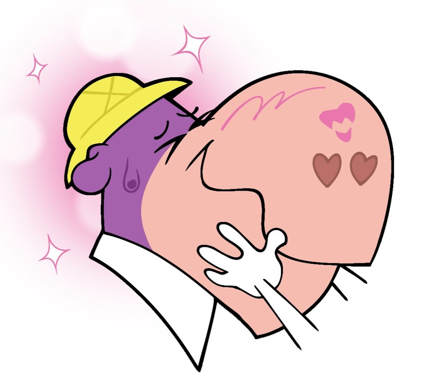 2021 anthro blush bust_portrait closed_eyes clothing common_hippopotamus duo hanna-barbera hat headgear headwear heart_on_body heart_symbol hippopotamid humanoid_hands jellystone_(hbo_max) mammal mewnikitty peter_potamus portrait purple_body simple_background solo_focus the_peter_potamus_show