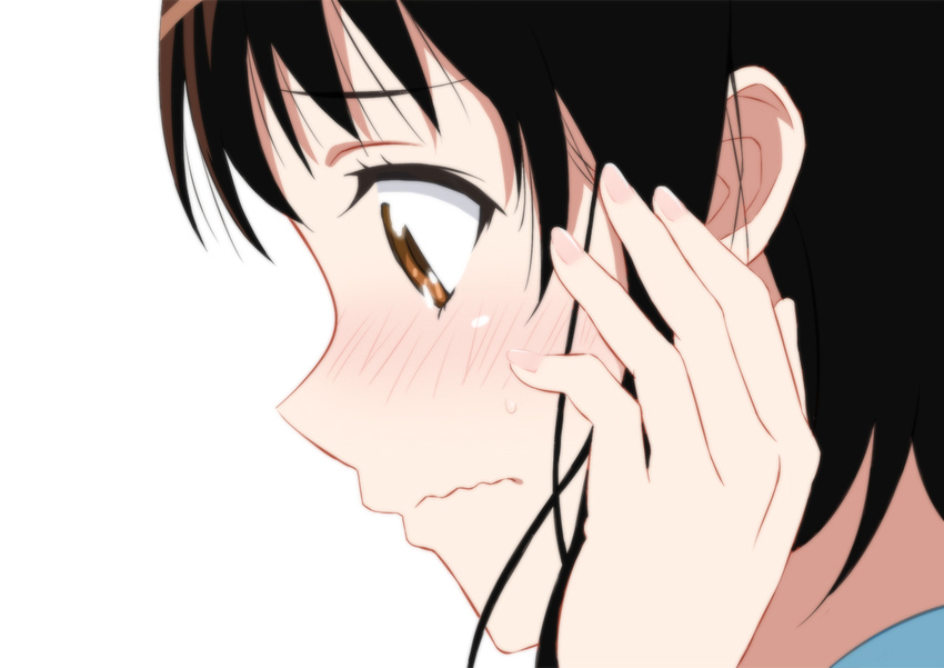 bad_id bad_pixiv_id blush brown_eyes brown_hair close-up female fingernails inui_sanagi nisekoi onodera_kosaki photoshop_(medium) school_uniform simple_background solo wavy_mouth white_background