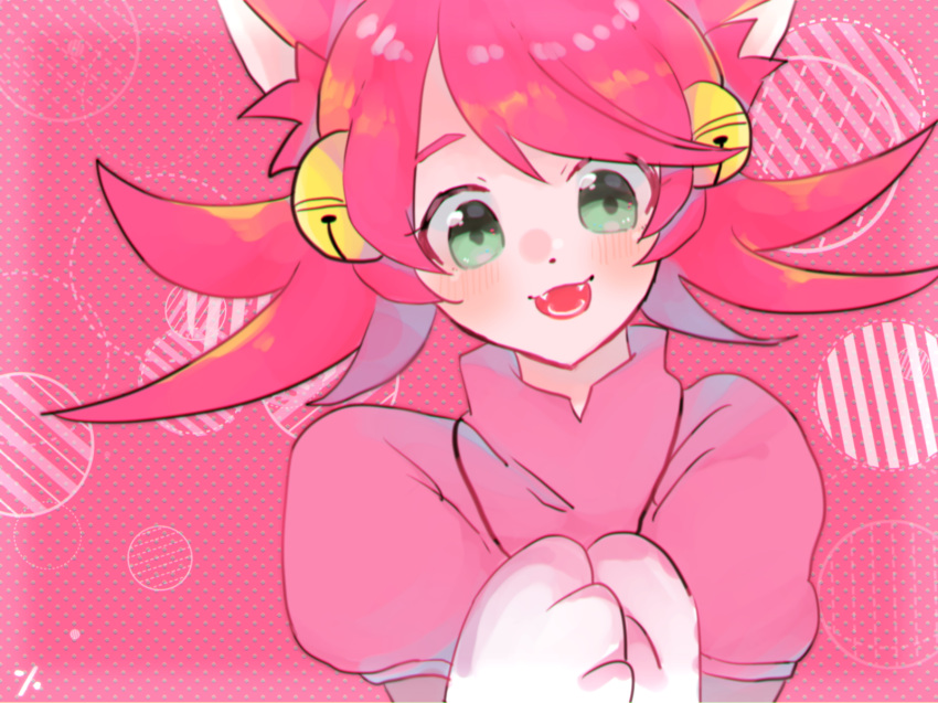 animal_ears bells cat_ears female gloves green_eyes mad_mew_mew magical_girl oerba_yun_fang pink_hair undertale white_gloves