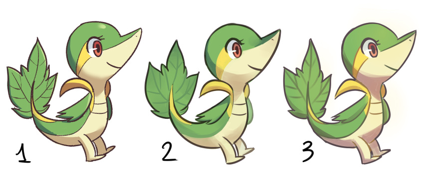 2017 ambiguous_gender anterior_nasal_aperture brown_eyes closed_smile digital_media_(artwork) eyelashes flavia-elric generation_5_pokemon green_body hi_res leaf leaf_tail mouth_closed nintendo number pokemon pokemon_(species) pupils shaded smile snivy solo tail white_sclera