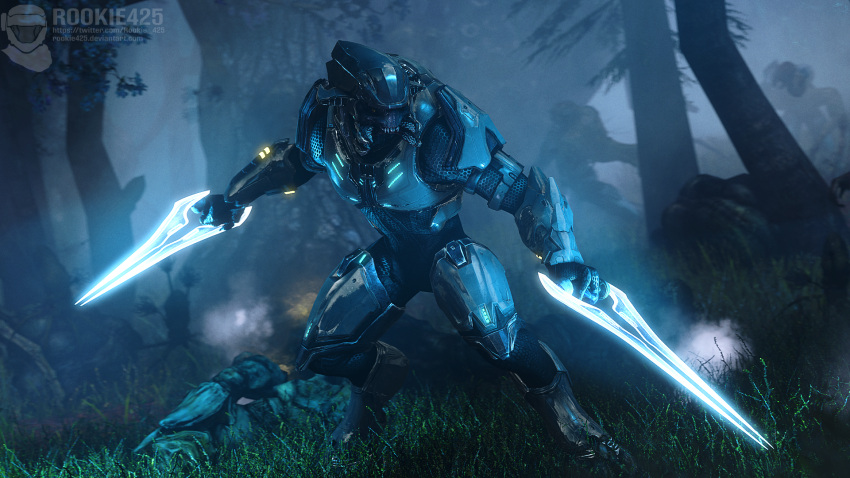 16:9 3d_(artwork) alien armor bravo44_(artist) digital_media_(artwork) dual_wielding energy_sword flood_(halo) halo_(series) hi_res holding_melee_weapon holding_object holding_sword holding_weapon humanoid male melee_weapon microsoft on_model plant rookie425 sangheili solo sword swordsman weapon widescreen xbox_game_studios