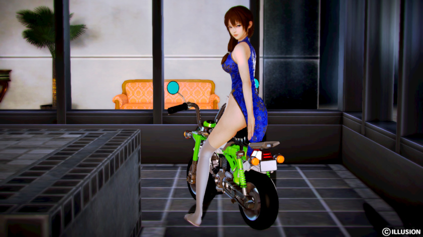 3d blue_eyes breasts brown_hair female gintama honey_select illusion illusion_soft large_breasts looking_at_viewer motorbike mutsu_(gintama)