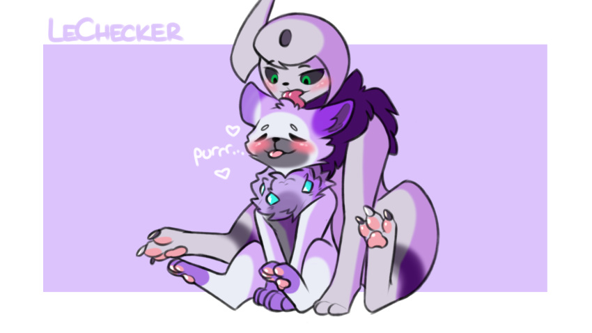 16:9 absol beam_(lexiabee) blush canid canine cuddling digital_media_(artwork) duo female feral fur generation_3_pokemon green_eyes havyn_(havoc_oreo) hi_res horn hybrid lechecker male male/female mammal nintendo pokemon pokemon_(species) simple_background tongue white_body white_fur widescreen