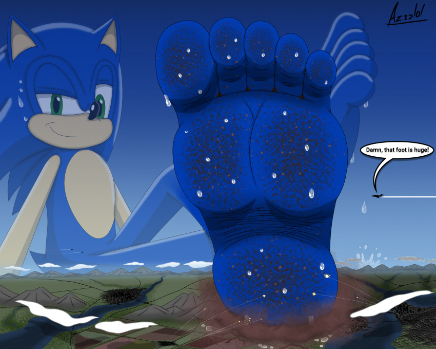 alternate_species animal_humanoid anthro archie_comics az12lol barefoot blue_body blue_fur bodily_fluids city_crushing crush crushed_micros digital_media_(artwork) dirty dirty_feet english_text eulipotyphlan eulipotyphlan_humanoid eye_contact feet foot_crush foot_fetish foot_focus fur giga green_eyes hedgehog hedgehog_humanoid hi_res humanoid humanoid_feet idw_publishing landscape_dwarfing looking_at_another looking_at_viewer macro male mammal mammal_humanoid mass_crush micro paws plantigrade sega size_difference soles solo sonic_the_hedgehog sonic_the_hedgehog_(archie) sonic_the_hedgehog_(comics) sonic_the_hedgehog_(idw) sonic_the_hedgehog_(series) stomping sweat sweaty_feet tail text toes underfoot