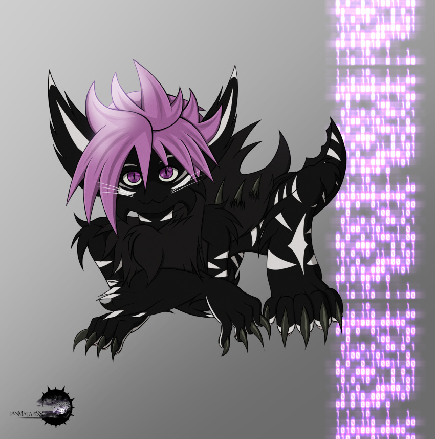 black_body black_fur claws deishun_(species) fan_character fin fin_hair fur gradient_background hi_res ianmata1998 kingdom_hearts_3 lying_on_ground male monster on_ground pseudo_hair purple_eyes purple_fin simple_background solo tagme