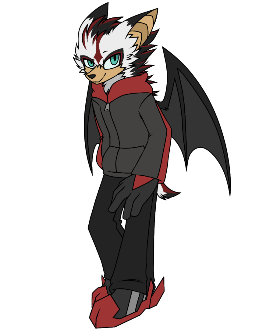 2022 adolescent alpha_channel anthro bat bat_wings black_bottomwear black_clothing black_jacket black_pants black_topwear bottomwear clothing eulipotyphlan fan_character fanfic fur hair hedgehog hi_res hybrid jacket male mammal membrane_(anatomy) membranous_wings pants pegacousin red_hair rush_the_hedgehog_(sonic_fanfic) sega solo sonic_the_hedgehog_(series) striped_body striped_fur stripes toma_(pegacousin) topwear white_body white_fur wings young