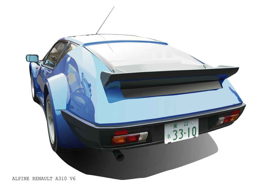 alpine_(carmaker) alpine_a310 car commentary_request from_behind motor_vehicle neon_genesis_evangelion no_humans photorealistic photoshop_(medium) qoochura realistic reflection renault vehicle_focus