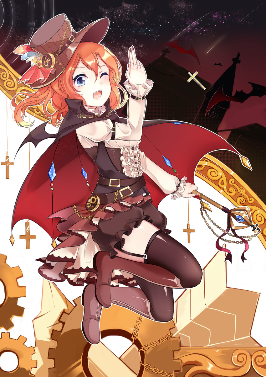 absurdres blue_eyes brown_hair commentary_request full_body highres kousaka_honoka love_live! love_live!_school_idol_festival love_live!_school_idol_project one_eye_closed one_side_up open_mouth orange_hair short_hair smile solo steampunk xinghuo