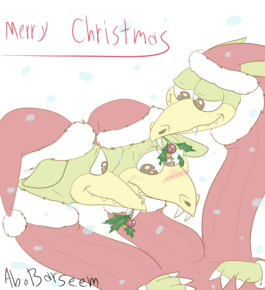 3_heads abobarseem avoid_posting blush christmas cuphead_(game) dragon european_mythology greek_mythology grim_matchstick hi_res holidays hydra male multi_head mythological_creature mythological_scalie mythology scalie shy western_dragon