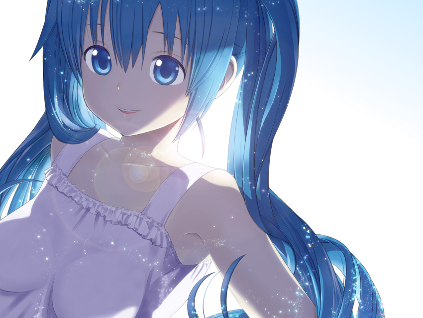 blue_eyes blue_hair commentary_request female hatsune_miku long_hair otoi_rekomaru partial_commentary simple_background solo twintails upper_body vocaloid