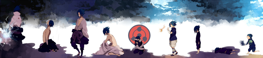 6+boys bad_id bad_pixiv_id black_hair chokota cloud highres male_focus multiple_boys multiple_persona naruto naruto_(series) rain smile storm uchiha_sasuke uzumaki_naruto wide_image