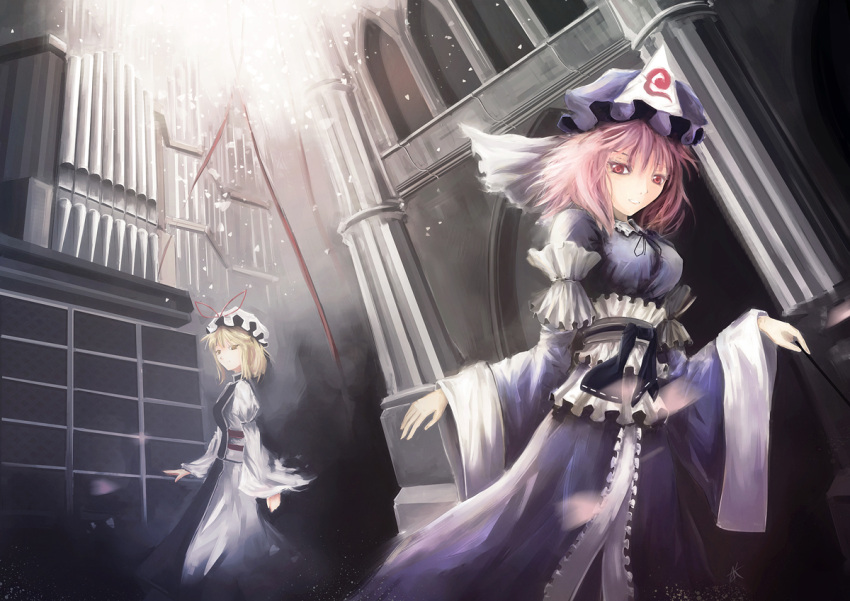 arufa blonde_hair dress hat pink_hair saigyouji_yuyuko touhou yakumo_yukari