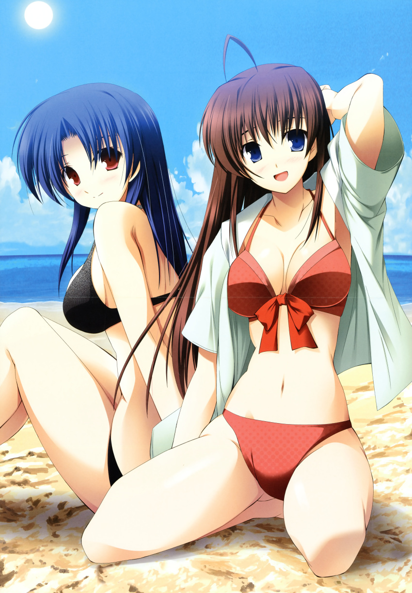 bikini crease fixme hikami_nagisa kousaka_mayuki mizugi open_shirt signal_heart yuuki_makoto