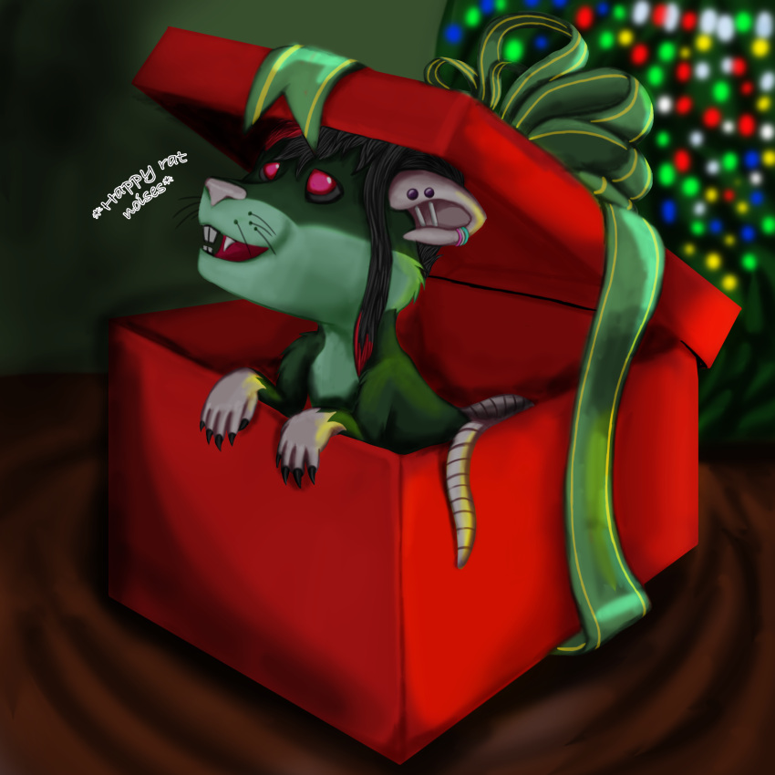 1:1 anthro christmas christmas_gift christmas_tree ear_piercing ear_ring female gift hi_res holidays mammal murid murine piercing plant rat ring_piercing rodent smile solo theslimedragon tree young