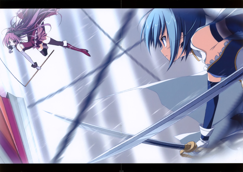 crease mahou_shoujo_madoka_magica miki_sayaka sakura_kyouko suzuri sword tennenseki