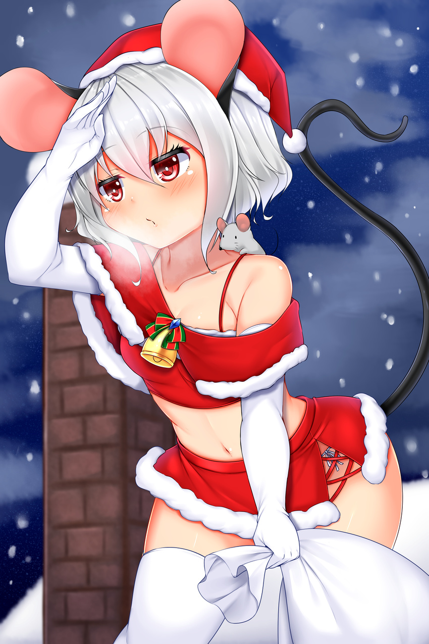 animal_ears christmas nazrin tail thighhighs tokoya touhou