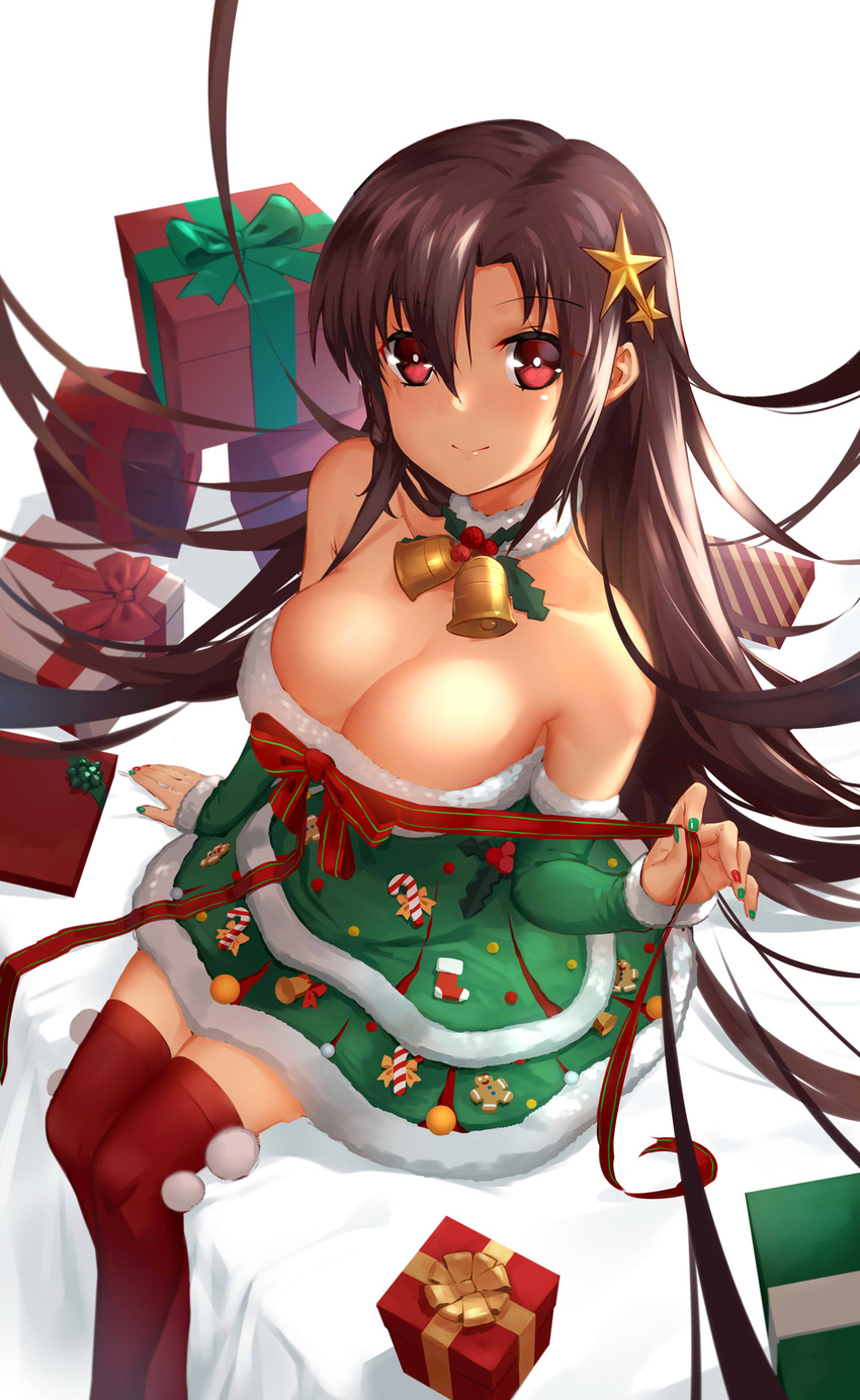 chilunchilun christmas cleavage dress girls_frontline type_64_(girls_frontline)