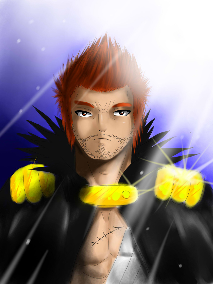 bandage bandaged fairy_tail gildarts_clive highres male male_focus red_hair scar