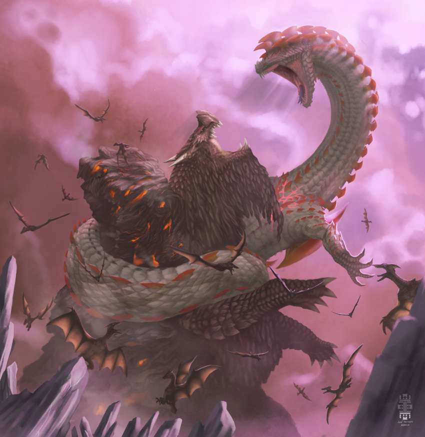 ambiguous_gender barnos capcom dalamadur day detailed_background elder_dragon feral flying group hi_res lone-scarab membrane_(anatomy) membranous_wings monster_hunter open_mouth outside sky teeth tongue wingdrake wings zorah_magdaros