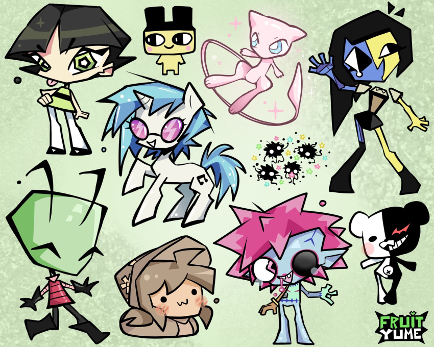 2000s_theme alien alien_humanoid ambiguous_gender antennae_(anatomy) anthro bald bangs bear black_hair blue_body blue_skin blush bodily_fluids boots bottomwear brown_hair buttercup_(powerpuff_girls) cartoon_network chibi closed_eyes clothing danganronpa dress drooling earless ena_(joel_g) ena_(series) equid equine eye_socket eyewear female feral footwear friendship_is_magic fruityume generation_1_pokemon genetic_chimerism ghibli gloves green_body green_skin group hair handwear hasbro hat headgear headwear hi_res horn horse human humanoid invader_zim irken legendary_pokemon mametchi mammal mew_(pokemon) monokuma monster_(moshi_monsters) moshi_monsters my_little_pony mythological_creature mythological_equine mythology nickelodeon nintendo on_model open_mouth open_smile patchwork_creature pokemon pokemon_(species) pony powerpuff_girls purple_hair saliva shirt short_hair skirt smile soot_sprite_(ghibli) sparkles sparkling_eyes sparkling_hair sparkling_tail spike_chunsoft spiky_hair sunglasses tail tamagotchi temmie_chang_(character) tongue tongue_out toony toothy_grin topwear undead unicorn unicorn_horn vinyl_scratch_(mlp) zim_(invader_zim) zombie zommer zommer_(species)