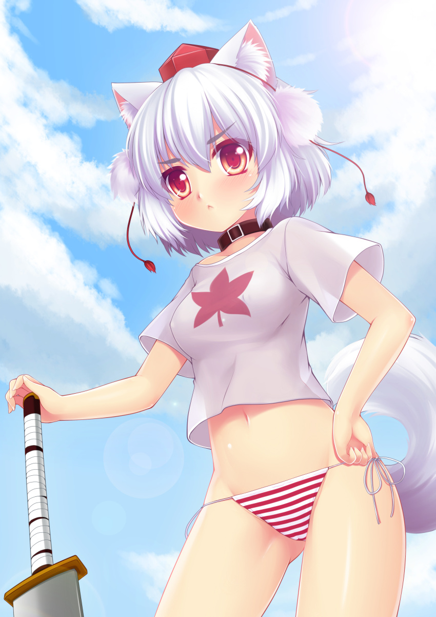 animal_ears inubashiri_momiji nekomimi ookami_ryuu pantsu shimapan tail touhou