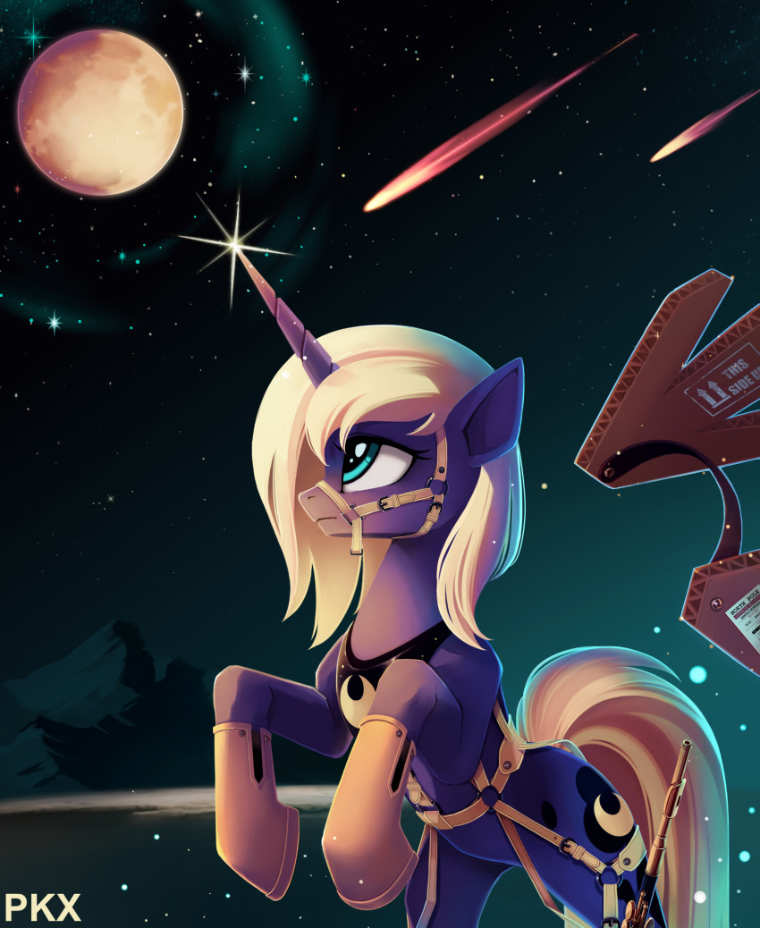 cardboard equid equine female flute friendship_is_magic hasbro hi_res horn mammal moon mountain musical_instrument my_little_pony mythological_creature mythological_equine mythology on_hind_legs ponykillerx princess_luna_(mlp) shooting_star sky solo star unicorn wind_instrument wings woodwind_instrument