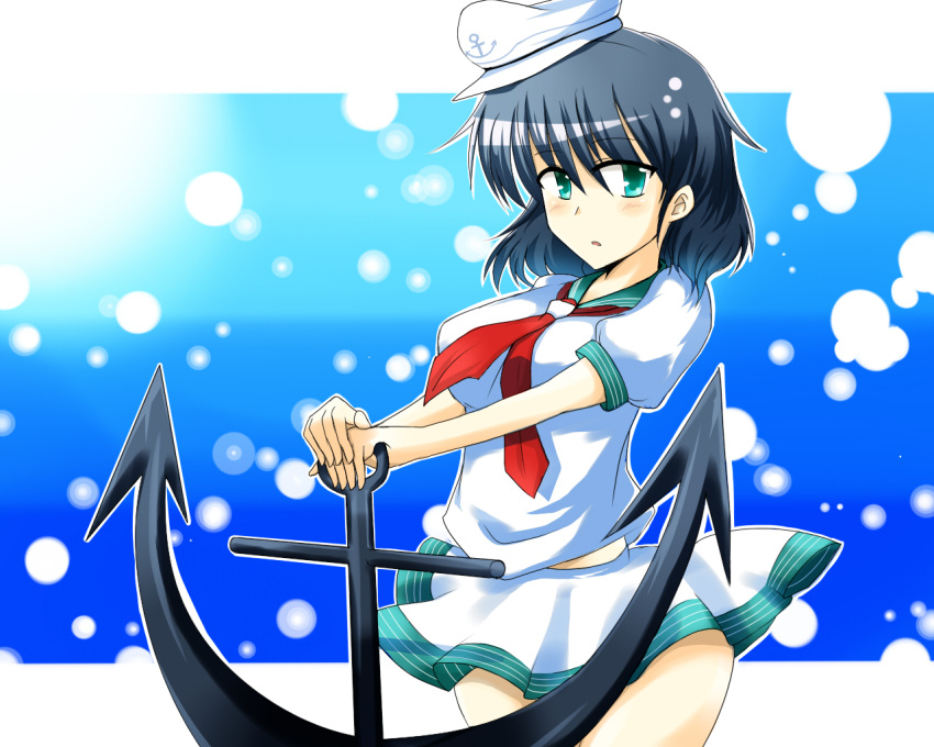 anchor bad_id bad_pixiv_id black_hair blue_eyes female ghost hat hishaku murasa_minamitsu sailor sailor_hat short_hair solo touhou wedge_(tyrl_stride)