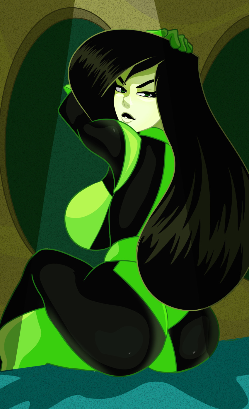 big_breasts black_hair clothing disney female female_only green_eyes kim_possible long_hair mature_female shego solo solo_female solo_focus sonson-sensei