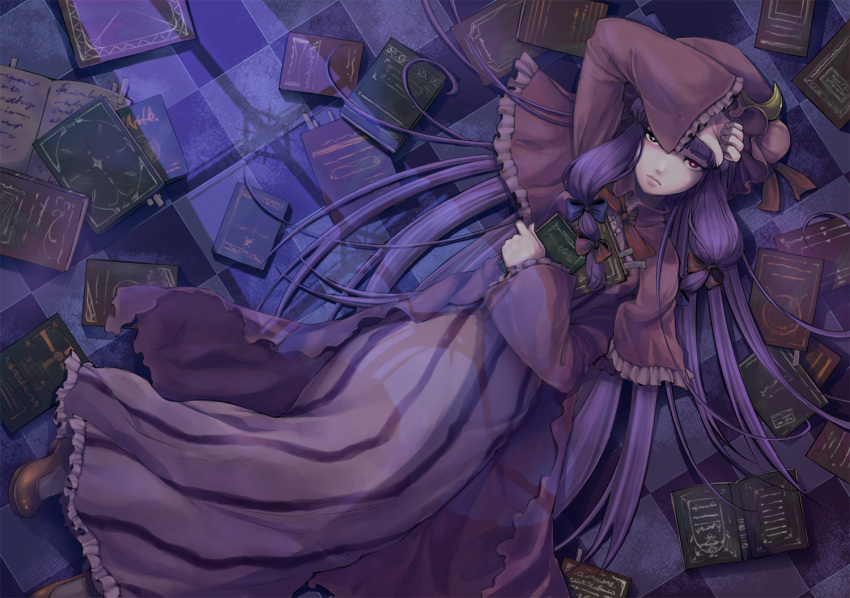 +_+ book commentary_request female hat heterochromia long_hair patchouli_knowledge photoshop_(medium) purple_eyes purple_hair ratsunagina solo touhou