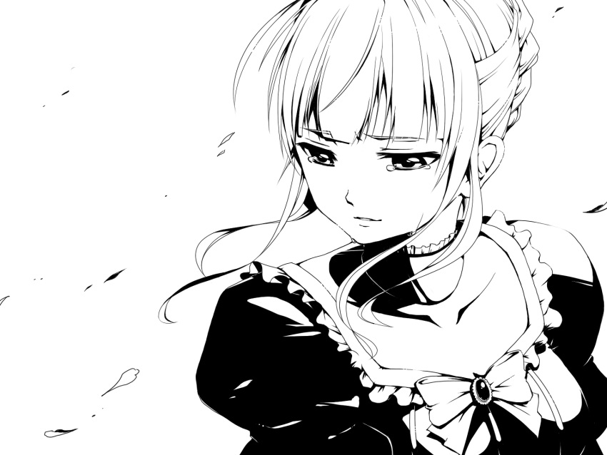 bad_id bad_pixiv_id beatrice_(umineko) choker dress female greyscale highres kaden_(kuzek) monochrome solo tears umineko_no_naku_koro_ni