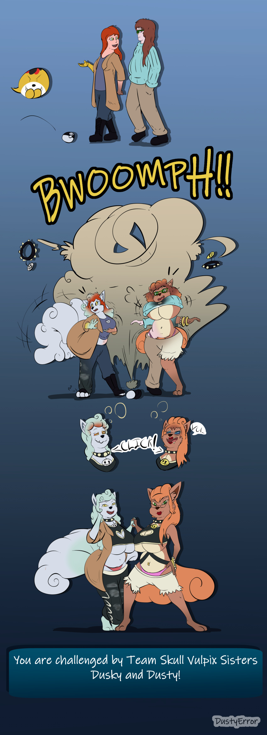 absurd_res alolan_form alolan_vulpix anthro basic_sequence big_breasts bimbofication bodily_fluids breast_expansion breasts canid canine clothed clothing drooling duo duo_transformation dustyerror english_text expansion female four_frame_image four_frame_sequence fully_clothed generation_1_pokemon generation_7_pokemon hair heart_clothing heart_cutout heart_shirt heart_symbol heart_topwear hi_res human human_to_anthro hypnosis intelligence_loss linear_sequence looking_at_viewer mammal mind_control nintendo outfit_change pokeball pokemon pokemon_(species) regional_form_(pokemon) saliva sequence shirt simple_background species_transformation team_skull text text_box topwear transformation transformation_by_fictional_prop transformation_by_item transformation_by_pokeball transformation_mechanism transformation_sequence transformed_clothing twinning vulpix