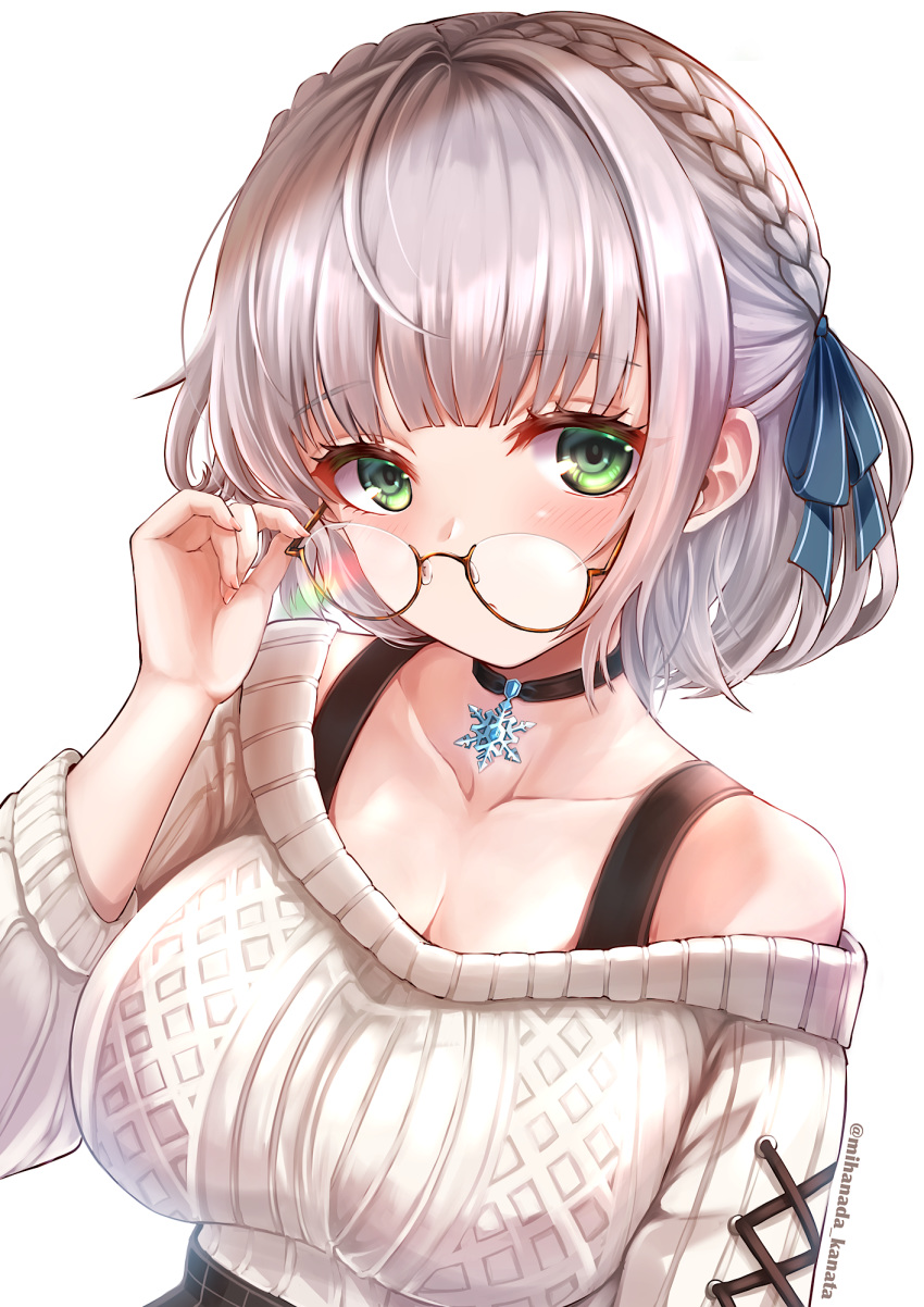 cleavage hololive megane mihanada_kanata shirogane_noel sweater