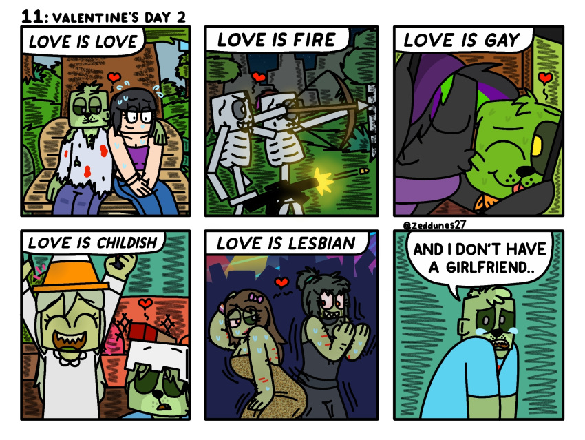 creeper dave_(slamacow) dave_the_zombie enderbrah epic_minequest happy_valentine highres jessica_zombie_(zeddunes27) john_zombie larry_zombie mindy_hillman_(zeddunes27) minecraft non-web_source skelegun skelegun_and_zombie valentine yuri zamination zeddunes27 zg_hillman_(zeddunes27) zombie_girl zombie_girl_s_family