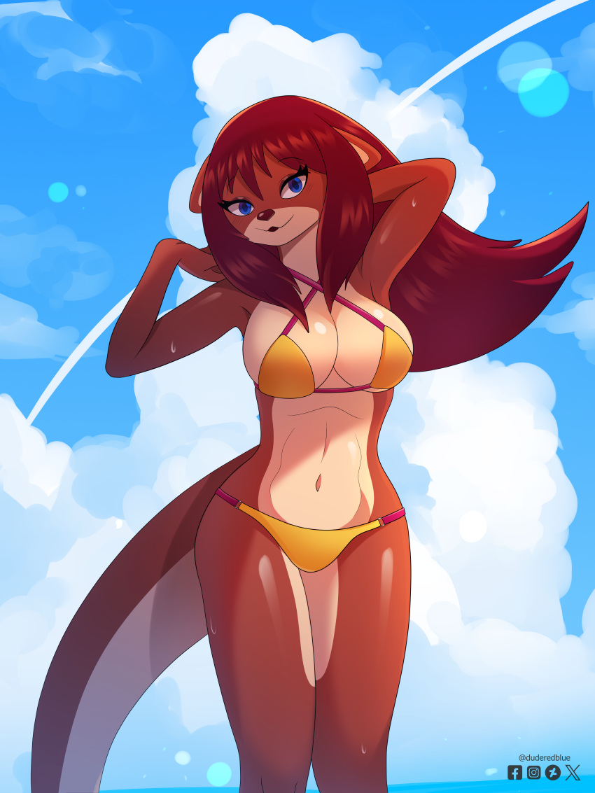 3:4 absurd_res anthro bikini breasts character characterdesign clothing digital_media_(artwork) duderedblue female furry hi_res invalid_tag mammal mustelid opencommissions otter otter_girl swimwear two-piece_swimsuit