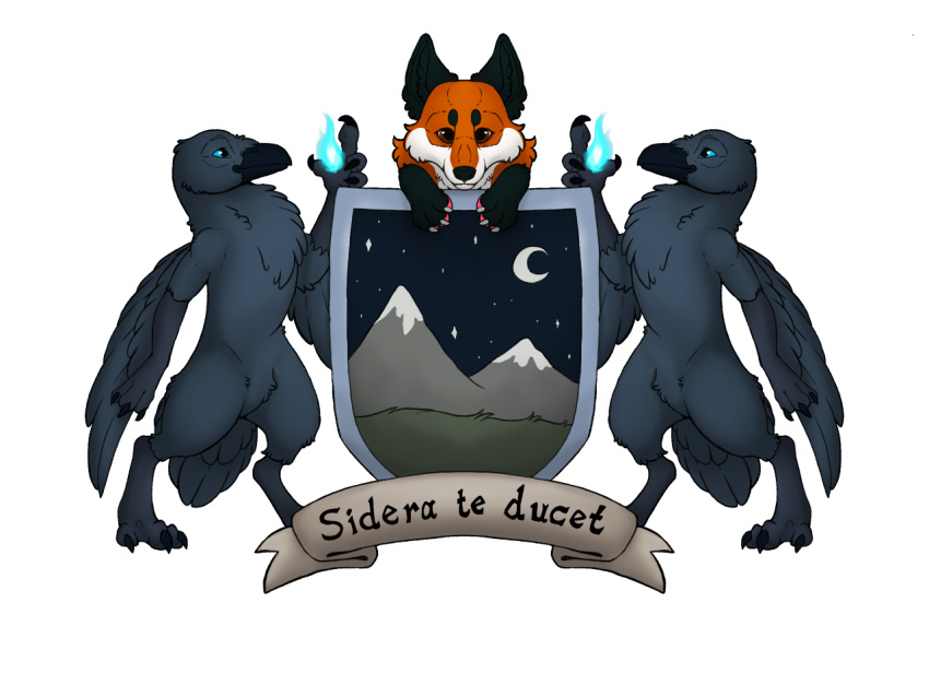 2022 4:3 alpha_channel avian beak bird blue_eyes brown_eyes canid canine claws corvid corvus_(genus) crest_(heraldry) crow digital_media_(artwork) fox grey_body group mammal orange_body oscine passerine paws raven simple_background symbol symrea transparent_background