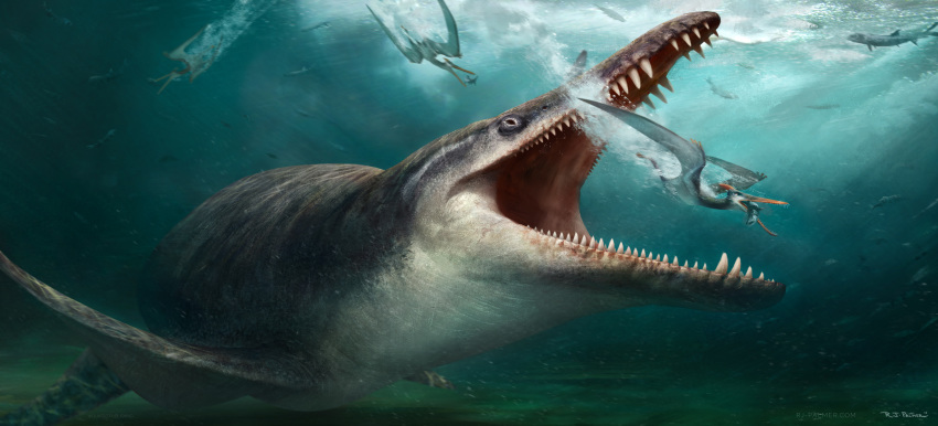 2018 absurd_res arvalis aussiedraco beak digital_media_(artwork) extinct feral fish group hi_res kronosaurus marine open_mouth plesiosaur pliosaur prehistoric_species pterosaur reptile scalie teeth underwater water