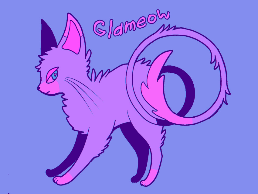 2016 3_toes ambiguous_feral ambiguous_gender black_nose blue_background blue_eyes chest_tuft digital_drawing_(artwork) digital_media_(artwork) dipstick_tail feet feral flat_colors fur generation_4_pokemon glameow hi_res leg_tuft long_tail looking_back markings mouth_closed multicolored_body multicolored_fur nintendo paws pink_inner_ear pink_tail_tip pokemon pokemon_(species) pupils purple_body purple_fur purple_tail quadruped shadnoir side_view simple_background solo standing tail tail_markings text toes tuft two_tone_body two_tone_fur two_tone_tail whiskers