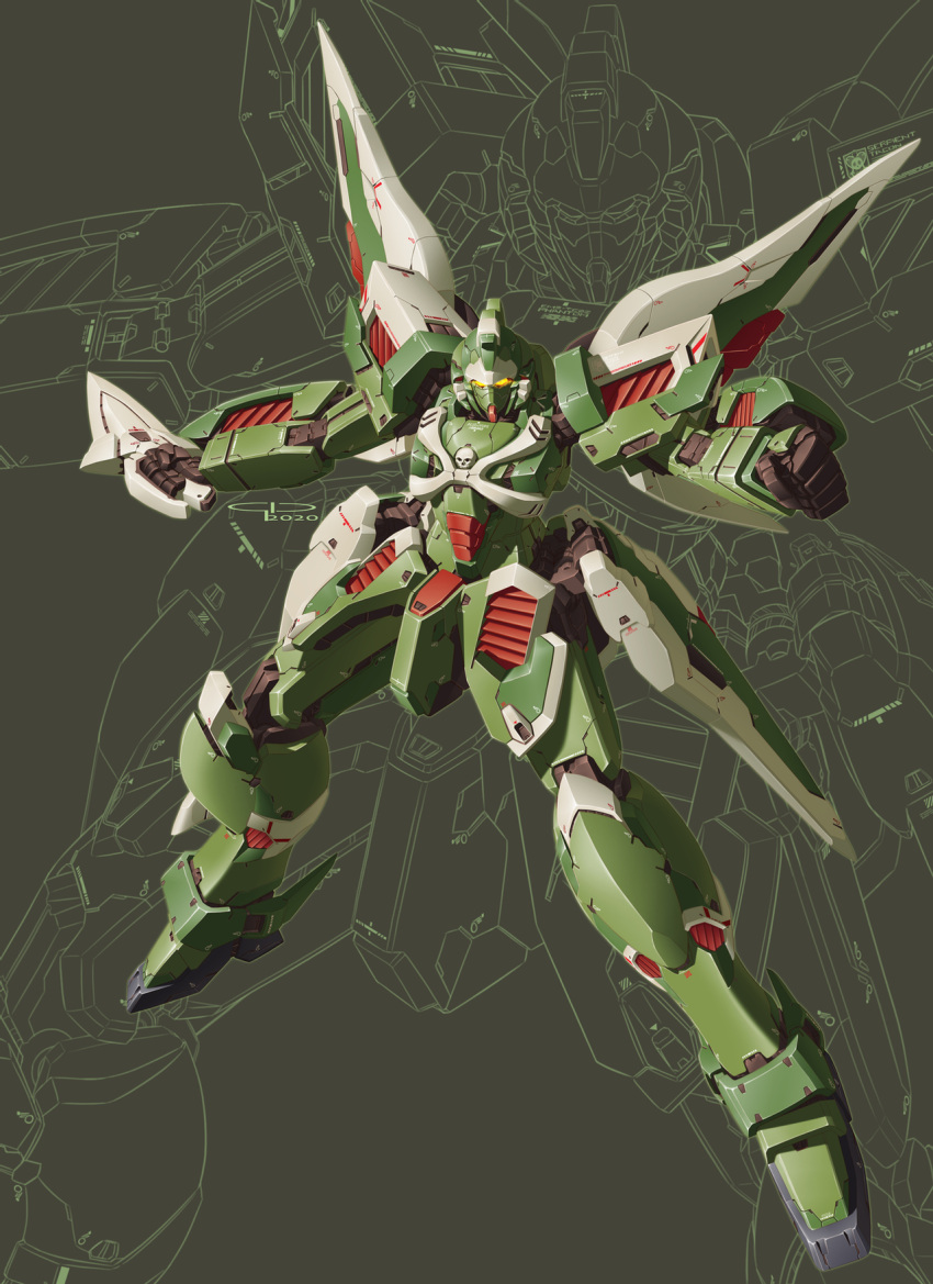 clenched_hand crossbone_gundam crossbone_gundam_ghost dagger gio_tengco glowing glowing_eyes gundam highres holding holding_dagger holding_weapon mecha mobile_suit no_humans orange_eyes phantom_gundam science_fiction solo weapon