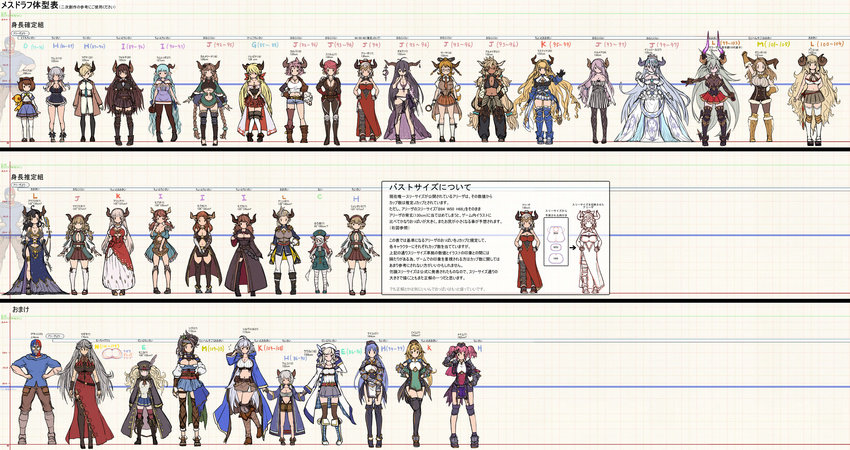 >_< 1boy 6+girls absurdly_long_hair absurdres alicia_(granblue_fantasy) aliza_(granblue_fantasy) almeida_(granblue_fantasy) anila_(granblue_fantasy) annotation_request aqua_hair arm_behind_back arm_up armor armored_boots augusta's_mother_(granblue_fantasy) augusta_(granblue_fantasy) bandages beret black_gloves black_hair blonde_hair blue_hair blue_necktie blunt_bangs boots bow braid breasts brown_hair bust_chart camieux carmelina_(granblue_fantasy) character_request chart cleavage cleavage_cutout closed_eyes clothing_cutout commentary_request crescent cucouroux_(granblue_fantasy) cup daetta_(granblue_fantasy) danua dark_skin draph dress drunk earrings epaulettes extra fingerless_gloves forte_(shingeki_no_bahamut) full_body gauntlets glasses gloves gran_(granblue_fantasy) granblue_fantasy grey_hair grid hair_over_one_eye hair_ribbon hairband hairbow hallessena hand_on_own_hip hands_on_own_hips harona hat height_chart height_difference highres holding_hands horn_ornament horns izmir jacket jewelry karva_(granblue_fantasy) knee_boots laguna_(granblue_fantasy) lamretta lineup long_hair low_twintails luchador_(granblue_fantasy) magisa_(granblue_fantasy) magnifying_glass mary_janes md5_mismatch mena_(shingeki_no_bahamut) mikasayaki mina_(shingeki_no_bahamut) mona_(shingeki_no_bahamut) monika_weisswind mug multiple_girls narmaya_(granblue_fantasy) navel necktie no_mouth one_eye_closed outstretched_arm pantyhose partially_annotated pink_hair plaid plaid_skirt pleated_skirt pointy_ears ponytail razia red_dress red_hair resolution_mismatch revision ribbon sandals sarong sarya_(granblue_fantasy) shingeki_no_bahamut shoes short_sleeves sig_(granblue_fantasy) silva_(granblue_fantasy) skirt striped_clothes striped_dress stuffed_toy sturm_(granblue_fantasy) tan tears text_focus thighhighs threo_(granblue_fantasy) trait_connection translation_request twin_braids twintails underboob underboob_cutout very_long_hair white_dress white_gloves white_legwear yaia_(granblue_fantasy) |_|