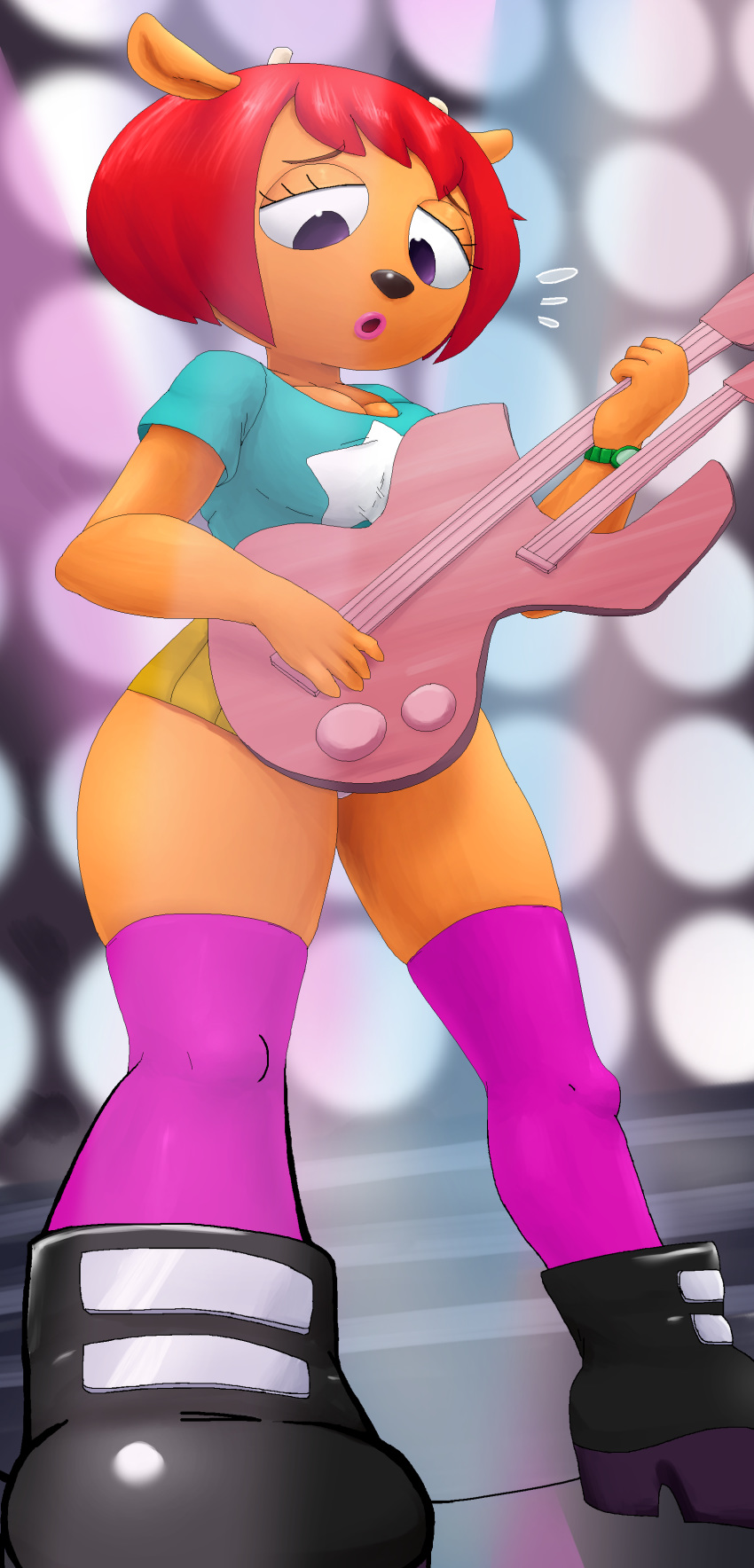 absurd_res anthro avoid_posting bottomwear bovid breasts caprine clothed clothing color_edit colored female fur guitar hi_res horn hoshime lammy_lamb mammal musical_instrument open_mouth orange_body orange_fur parappa_the_rapper plucked_string_instrument red_horn sheep skirt sony_corporation sony_interactive_entertainment sr string_instrument third-party_edit um_jammer_lammy upskirt