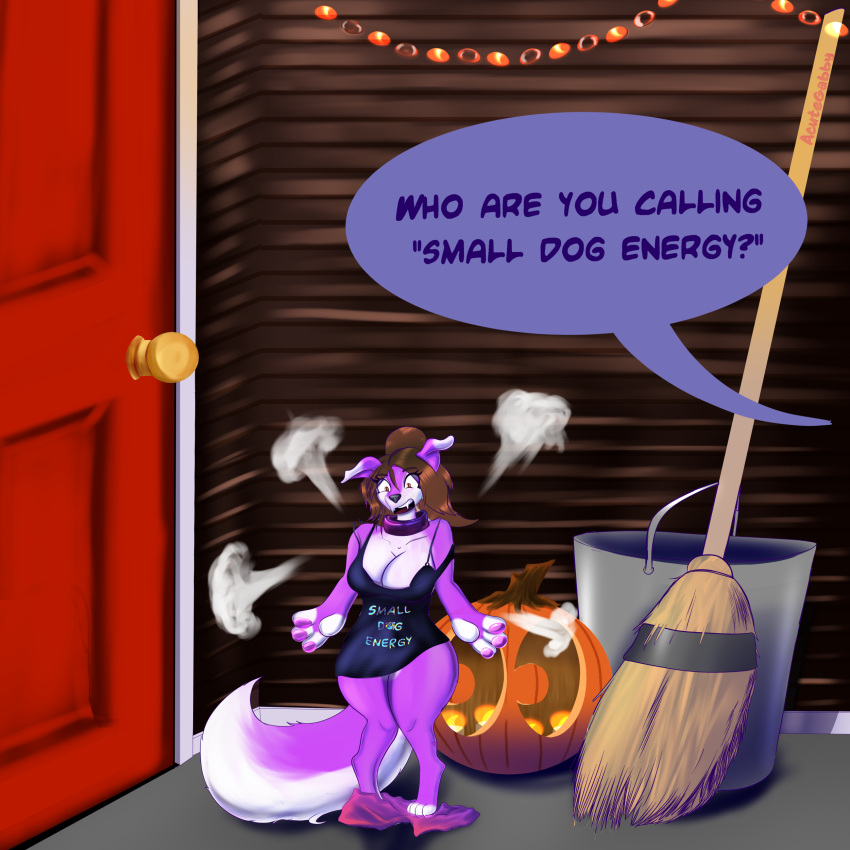 absurd_res acutegabby anthro ass awkward beans_(disambiguation) bimbo_dog bimbofication blue breasts broom bucket butt_expansion canid canine canis cleaning_tool container costume_tf doggy_(disambiguation) dogtf domestic_dog door expansion eyelashes floppy_ears fluffy fluffy_tail food fruit gender_transformation halloween halloween_tf halloween_transformation hi_res holidays husky invalid_tag light lighting mammal nordic_sled_dog party_animal paws plant poof poof_transformation pumpkin purple shocked short_stack shortstackification small_dog_energy spitz surprised tail transformation useless_bappers useless_paws white wide_hips wolf