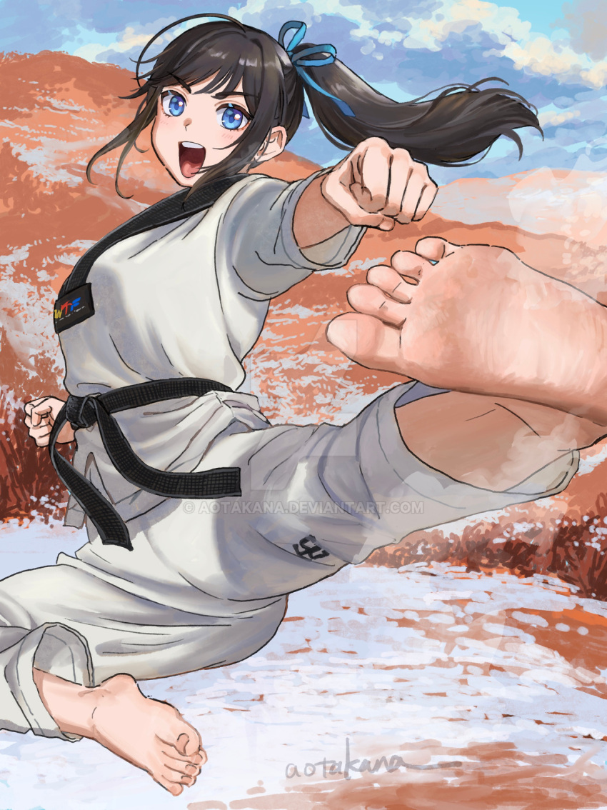 aotakana barefoot commission dougi female highres karate karate_gi skeb_commission soles