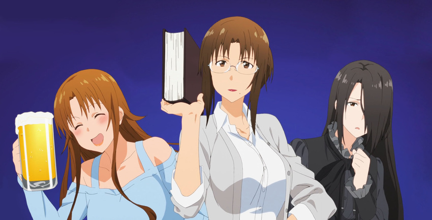 alcohol beer book drink gradient gradient_background multiple_girls screencap siblings sisters takanashi_izumi takanashi_kazue takanashi_kozue working!!